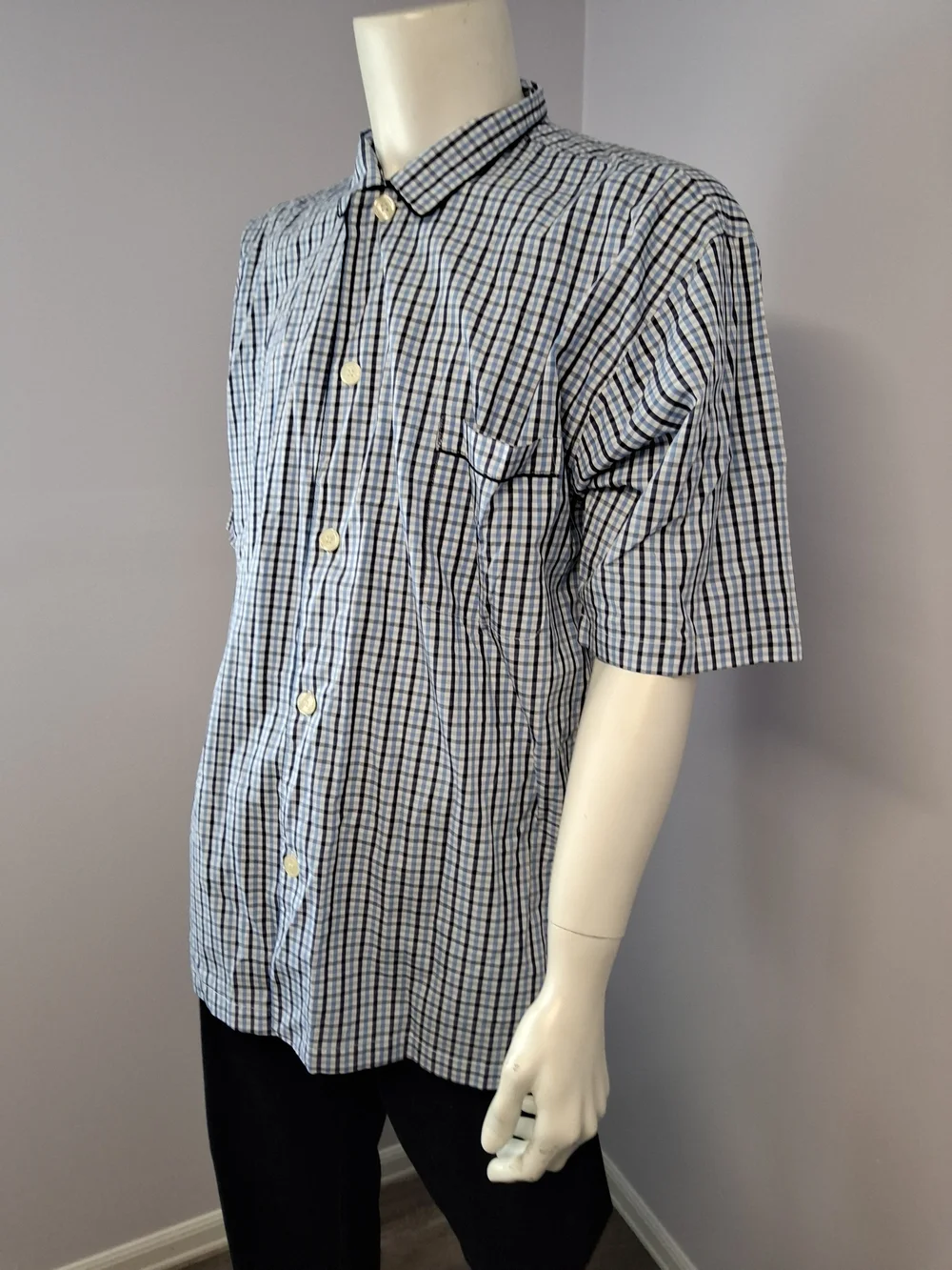 Polo Ralph Lauren Men's Blue White Black Check Woven Cotton Button-Up Pocket L